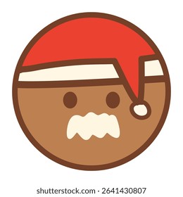 light brown christmas and new year cookie with santa face topping, vector illustration