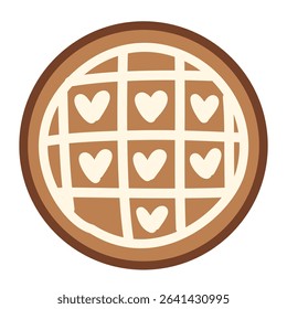 Light brown christmas and new year cookie with heart pattern topping, vector illustration