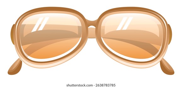 Light brown color aviator sunglasses with gold frame. Sun glasses with transparent gradient lenses. unisex style, realistic design, vector art image illustration isolated on white background