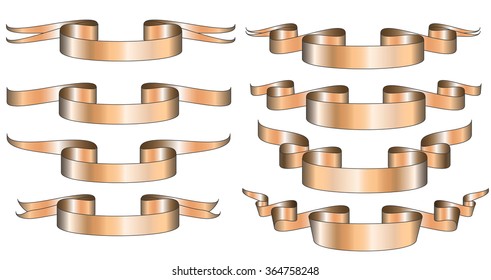 light brown colored ribbon realistic glossy vector illustration set. Web design, icon, page element. Heading, greeting, congratulatory card element.