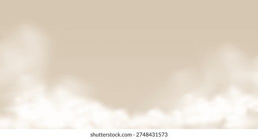 Light brown creamy cloud background template. Heaven beige sky backdrop. Nude caramel colors gradient with clouds. Vector fashion illustration bg with copy space for text.