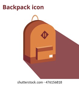 Light brown and dark brown back pack . Flat icon