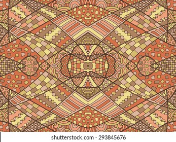 Light brown ethnic background with a lot of zentangle elements. Vector can be used for creating backgrounds and surface textures, web design, textile and other crafts.