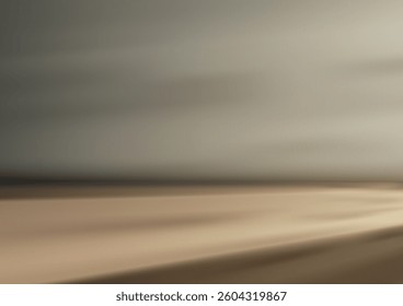 light brown floor surface blends into a hazy gray backdrop, creating a minimalist abstract room space with subtle shadow streaks, modern design, neutral backgrounds, and calm interior concepts