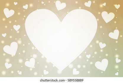 Light Brown, Green vector abstract glitter heart shape on white background in love concept for valentine's day with sweet and romantic moment. Polygonal design for your business.
