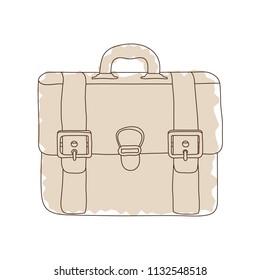 Light brown hand-drawn briefcase icon in doodle style isolated on white background