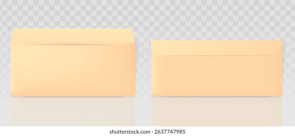 Light brown kraft paper envelopes in horizontal orientation, perfect for wedding invitations, rustic branding, or e-commerce mockups. Clean 3D vector with subtle shadows.