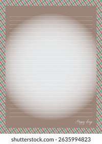 Light brown lined paper with gradient in the middle, with a red and blue diagonal line frame. This paper is suitable for writing notes or letters with a cheerful and attractive design