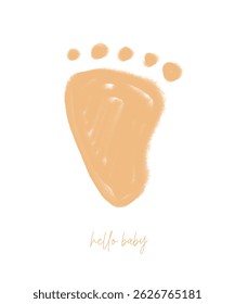 Light Brown Little Baby Foot Isolated on a White Background. Hello Baby. Baby Shower Vector Illustration with Little Baby Foot. Cute Nursery Vector Art. Gender Neutral Colors. RGB.