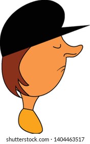 Un hombre marrón claro con una nariz larga con sombrero negro, vector, dibujo de color o ilustración. 