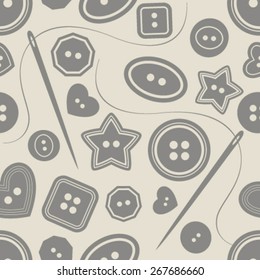 light brown needle & buttons seamless pattern