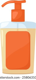 Light brown plastic bottle holding liquid soap features an orange dispenser and label, presented as a vector illustration against a clean white background