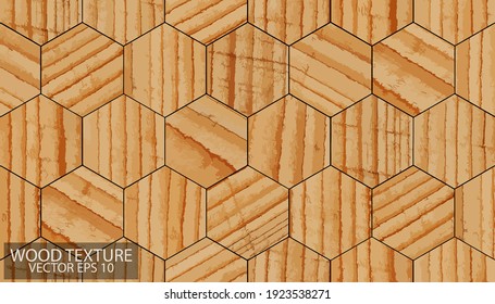 Muro de madera rústico marrón claro con estampado hexagonal. Fondo de textura de madera, vector EPS 10.  