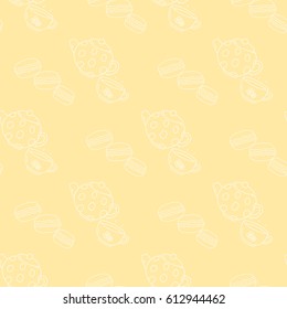 Light brown seamless pattern with cups of tea