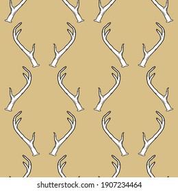 Light brown seamless pattern and deer antlers  Vector background illustration  Nature wildlife animal backdrop 