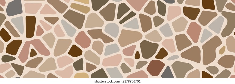 Light brown seamless pebble mosaic organic floor pattern. Vector background. Tile decoration for path, wall and paving. Design of kitchen, bathroom, outdoor. Repeating texture