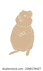 Hellbraune Silhouette des Quokka auf weißem Hintergrund. Vektorgrafik.