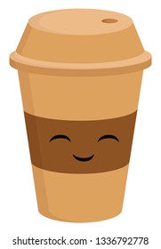 Café sonriente marrón claro para ir ilustración vectorial sobre fondo blanco.