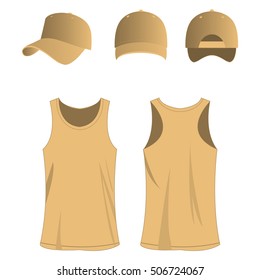 light brown, tan sport top and cap vector set