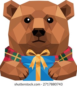 Oso de peluche marrón claro que sostiene la ilustración baja de las Navidades polivinílicas del regalo