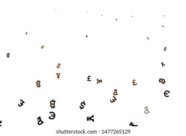 Light Brown vector background with financial symbols. Shining colored illustration with currency signs. Pattern for bank ads, posters, banners.