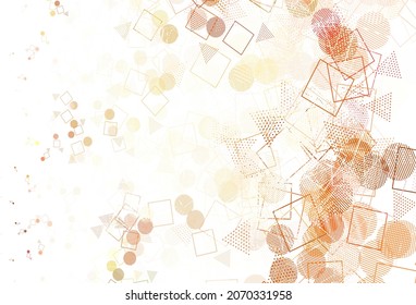 Light Brown vector background with polygonal style with circles. Illustration with set of colorful circles, triangles, squares. Pattern for commercials.