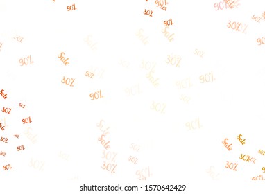 Light Brown vector pattern with 30, 50, 90 percentage signs. Gradient illustration with discount signs on white backdrop. Pattern for ads, posters, banners of sales.