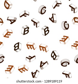 Light Brown vector seamless pattern with 3D ABC symbols. Shining colorful 3D illustration with isolated letters. Design for textile, fabric, wallpapers.