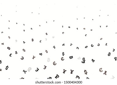 Light Brown vector template with currency. Shining illustration with signs of currency on abstract template. Pattern for bank ads, posters, banners.