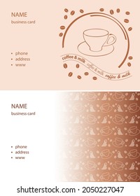 light brown visit cards with cups and coffee grains - vector