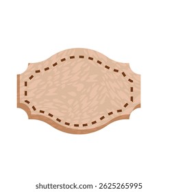Light brown wooden label with stitched border offering space for promotion