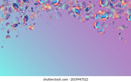 Light Bubble Organic Vector Blue Background. Minimal Blob Banner. Hologram Graphic Fluid Illustration. Iridescent Splash Layout.