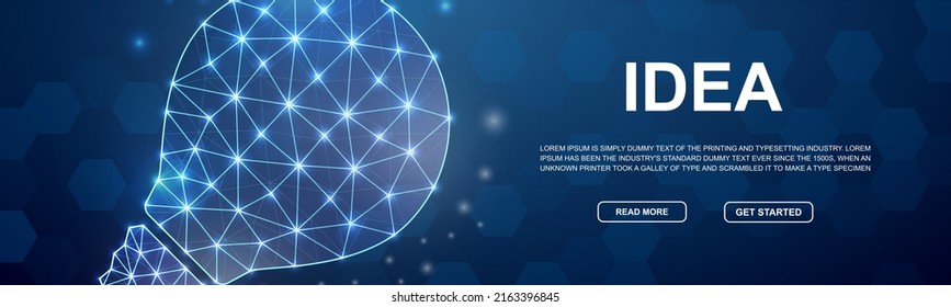 Light bulb 3d low poly symbol for head promotion banner. Inspiration design illustration concept. Horizontal polygonal Innovation poster illustration
