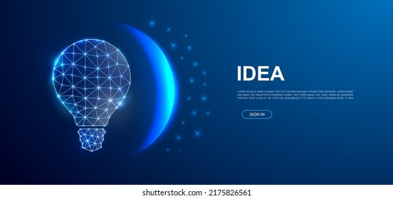 Light bulb 3d polygonal symbol for landing page template. Low poly Innovation illustration for promo banner design. Idea design illustration concept.