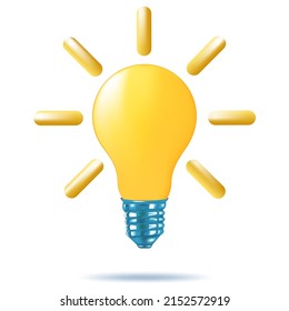 Bombilla de luz 3d, icono de la bombilla de luz amarilla. Idea, solución, negocio, concepto de estrategia. estilo mínimo. ilustración vectorial.
