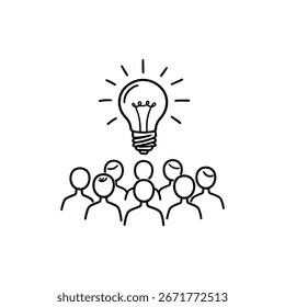 Light Bulb Above Team Representing Idea Generation and Creativity