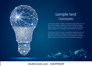 diseño abstracto de bombilla, en estilo de poste bajo, en forma de líneas y estrellas sobre fondo azul