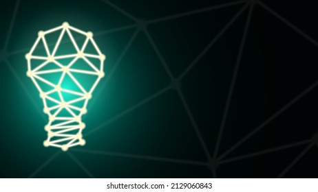Ilustración abstracta de la bombilla de luz compuesta por puntos, líneas y formas. Ilustración empresarial de fondo azul claro y negro - Vector