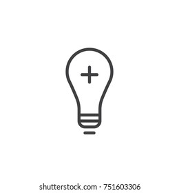 Light bulb add line icon, outline vector sign, linear style pictogram isolated on white. Lamp with plus symbol, logo illustration. Editable stroke