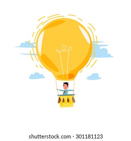 light bulb air balloon. idea concept - vector illustration