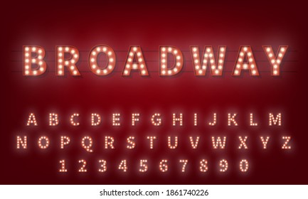 Light bulb alphabet. Broadway style 3d retro typography typeface svg