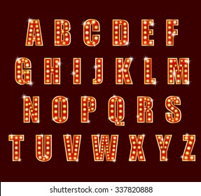 Light Bulb alphabet glamorous showtime theater alphabet. vector