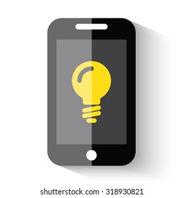Light Bulb app illustration on a flat icon smartphone with shadow on a white background
