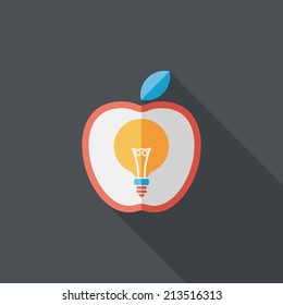 light bulb in apple flat icon with long shadow,eps10
