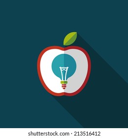 light bulb in apple flat icon with long shadow,eps10