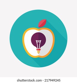 light bulb in apple flat icon with long shadow,eps10