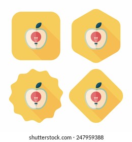 light bulb in apple flat icon with long shadow,eps10