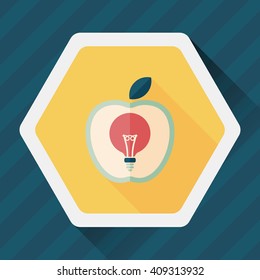 light bulb in apple flat icon with long shadow,eps10