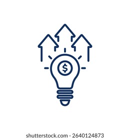 Light Bulb and Arrow Up Icon. Editable Stroke Growth Business Symbol in Outline Style