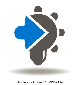 Light bulb arrow integration icon vector. Integrate innovative technology logo. Innovation ideas integrated symbol.